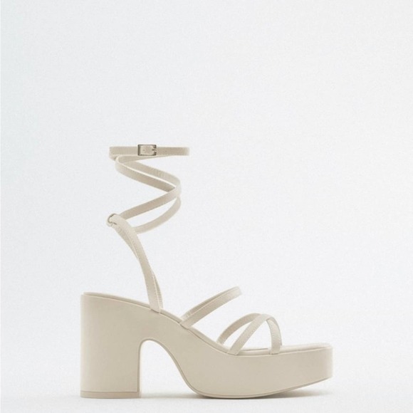 ZARA LACE UP PLATFORM SANDALS WHITE - Picture 8 of 8